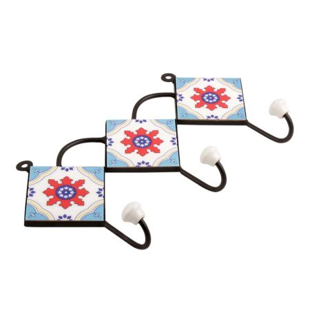 Turquoise White Red Wheel Tiles Hook
